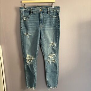 American Eagle Outfitters straight leg distressed Blue Ankle Jeans size 14